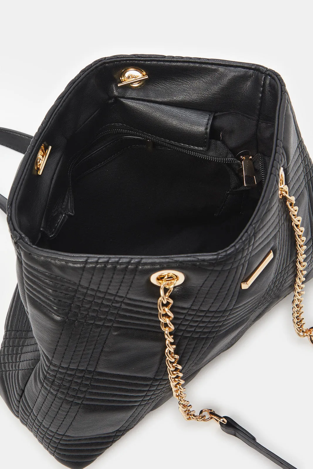 Women Black Quilted Tote Bag