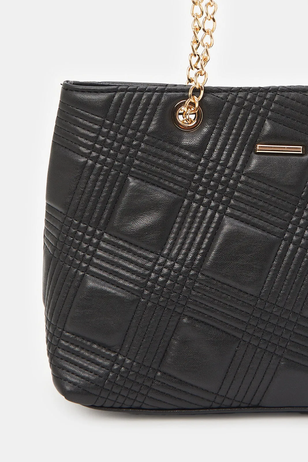 Women Black Quilted Tote Bag