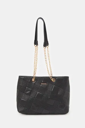 Women Black Quilted Tote Bag