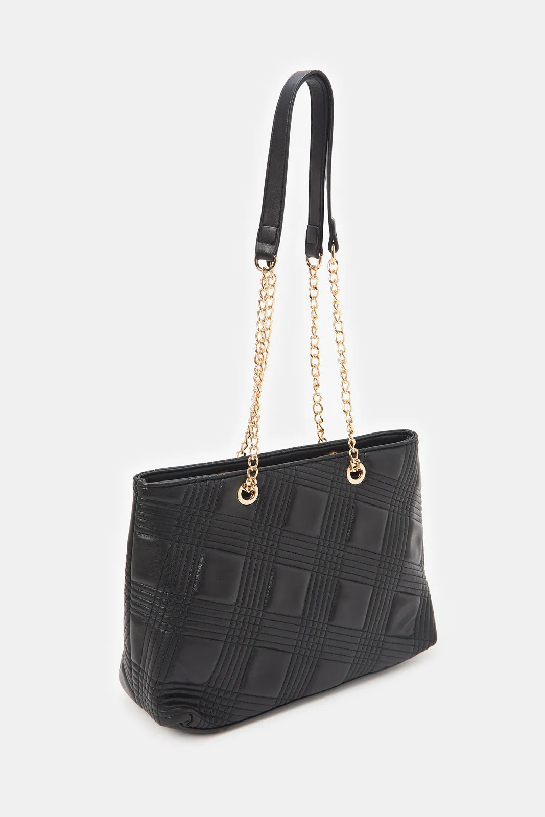 Women Black Quilted Tote Bag