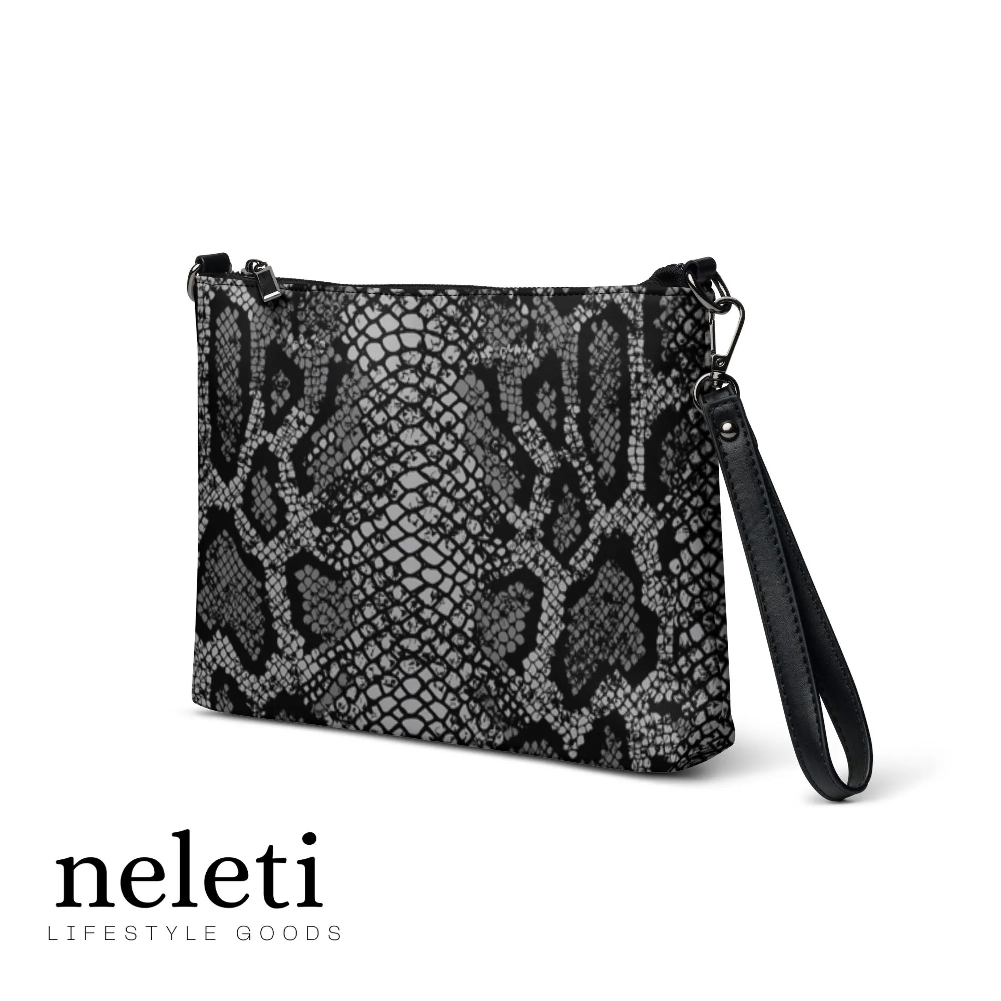 Women's Crossbody Bag with Black and Gray Snake Print - Exclusive at Neleti.com