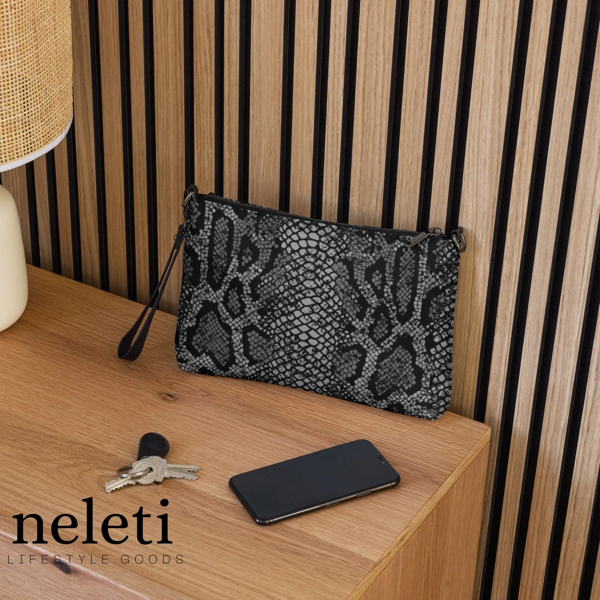 Women's Crossbody Bag with Black and Gray Snake Print - Exclusive at Neleti.com