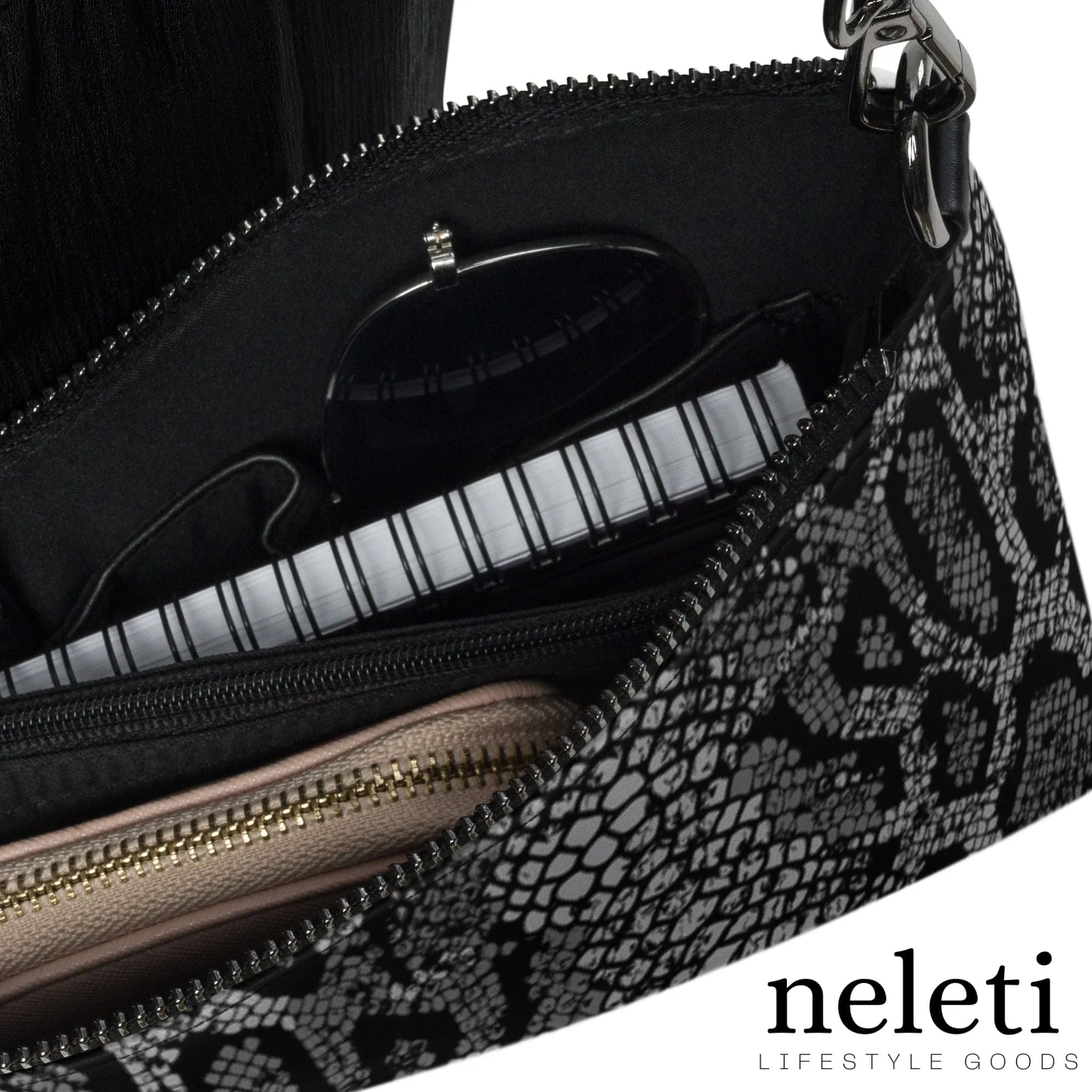 Women's Crossbody Bag with Black and Gray Snake Print - Exclusive at Neleti.com