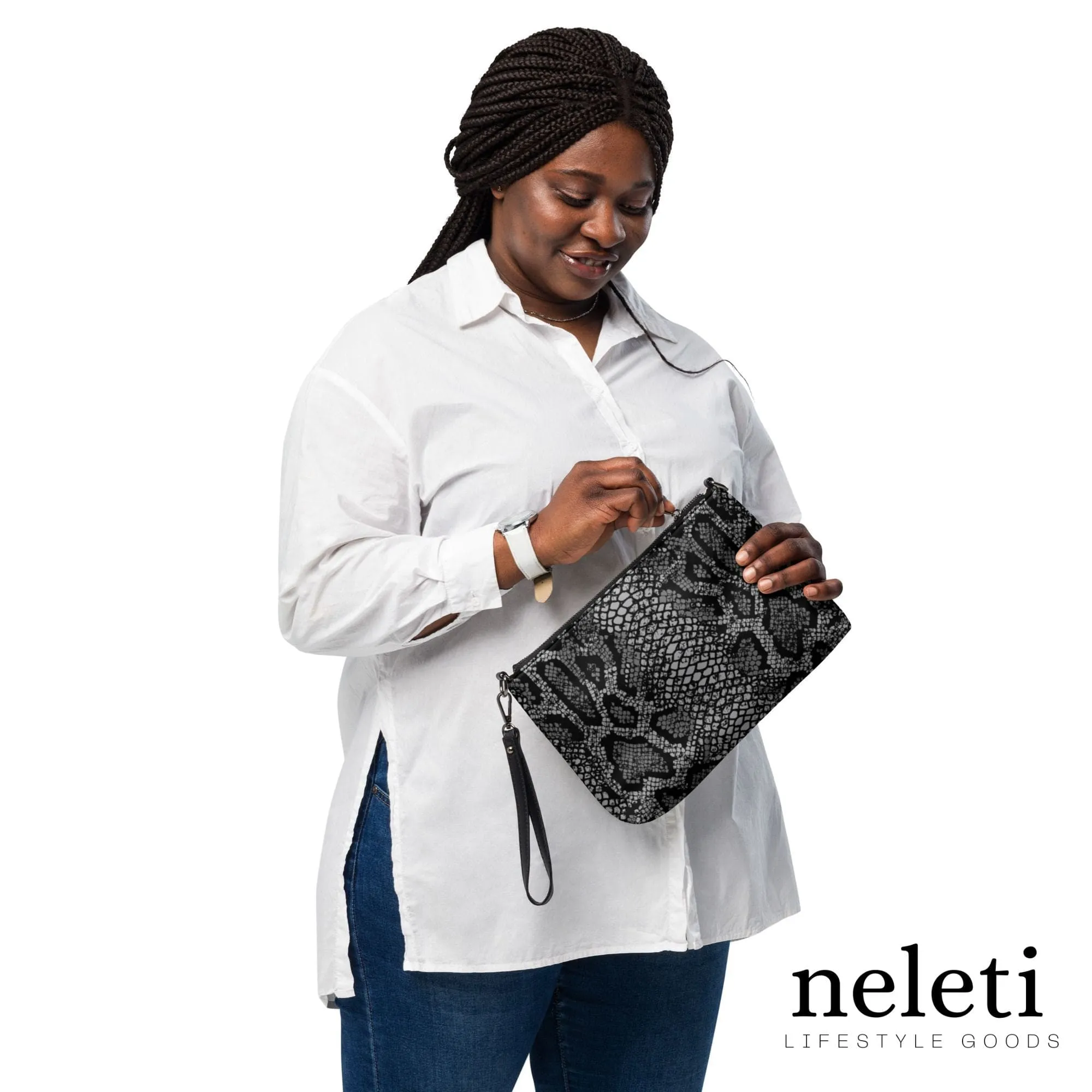 Women's Crossbody Bag with Black and Gray Snake Print - Exclusive at Neleti.com