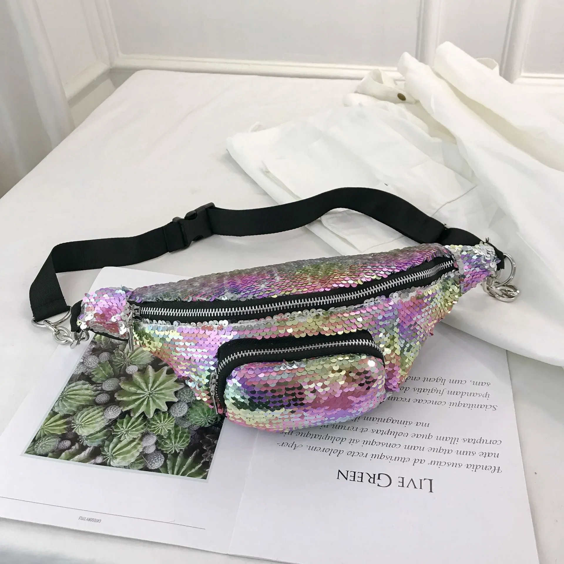 Women's Fashion Laser Starry Sequined Waist Bag