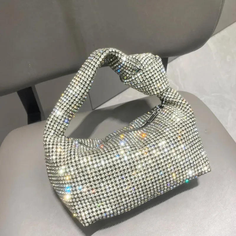 Women's Rhinestone Decorated Handbag with Knot Handle