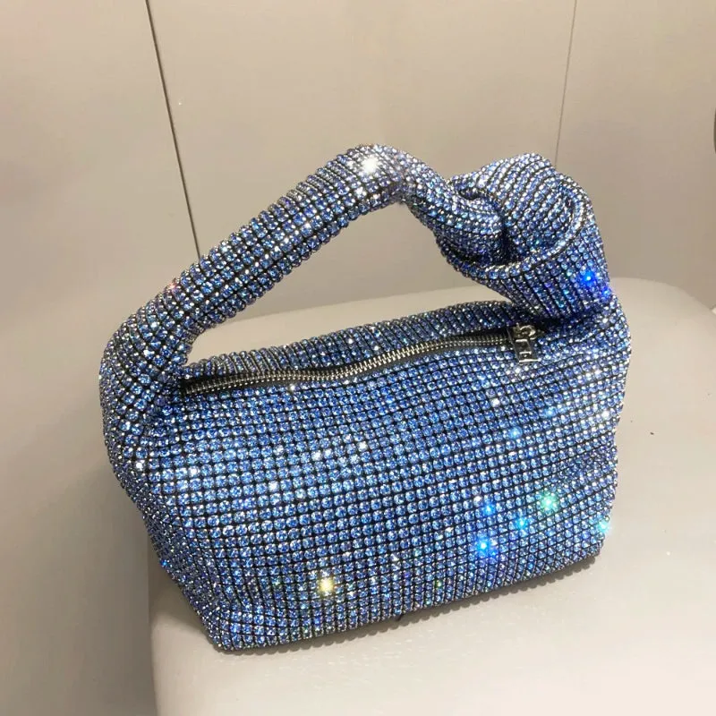 Women's Rhinestone Decorated Handbag with Knot Handle