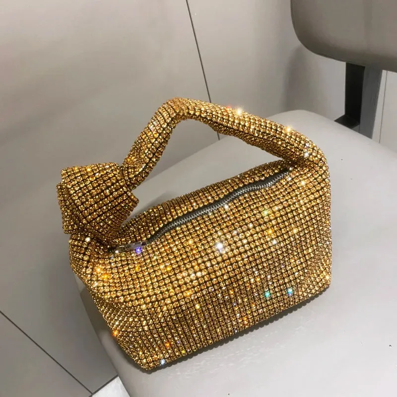 Women's Rhinestone Decorated Handbag with Knot Handle