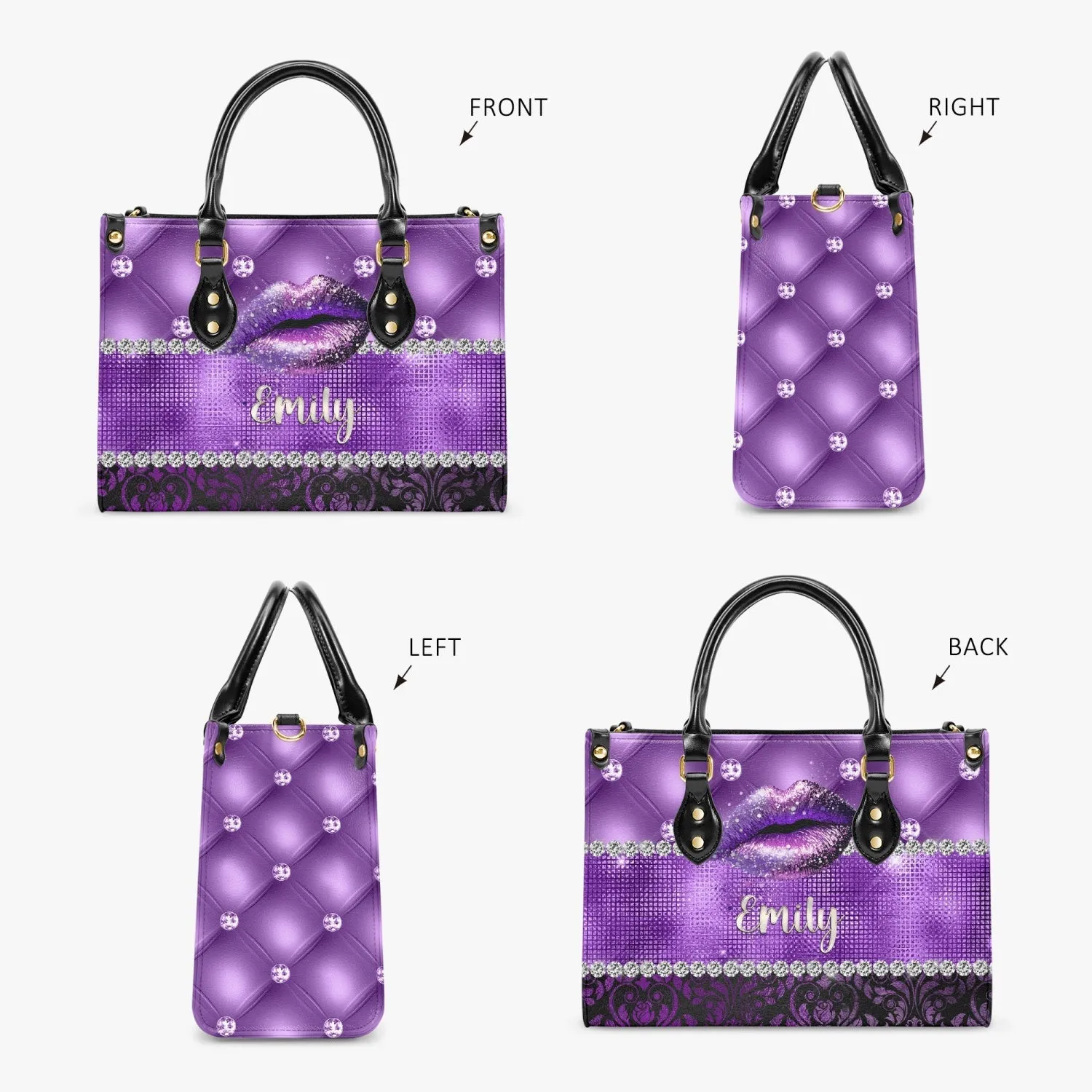 Women's Tote Bag - Purple Tuft and Damask, Lips, Personalised