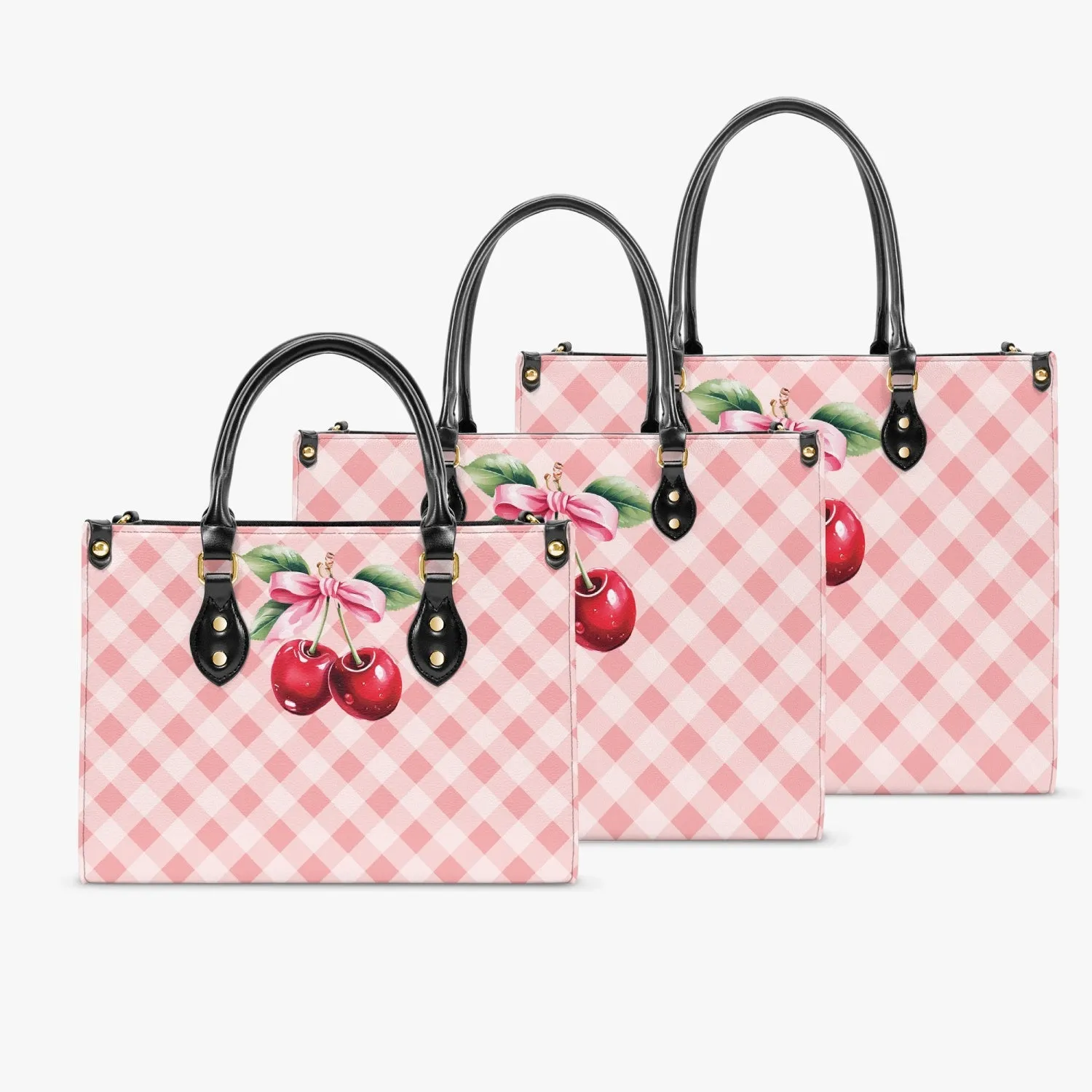 Women's Tote Bag - Rockabilly - Cherries Apricot Plaid